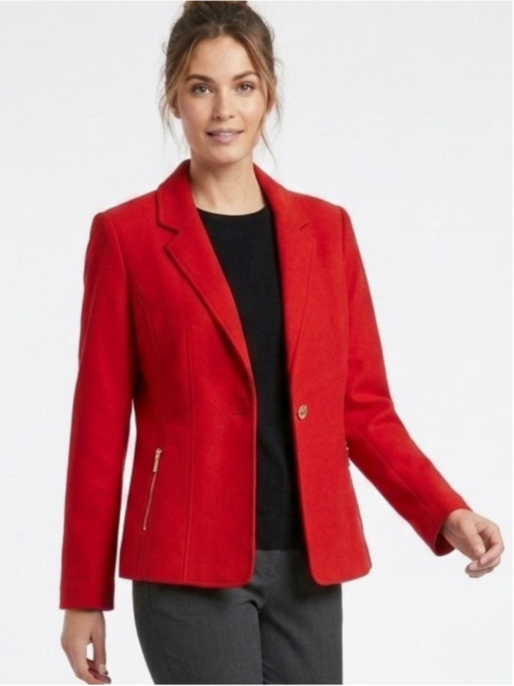 Women's Rafaella Studio Red Blazer Jacket with Leopard Lining Gold Zips Size 12